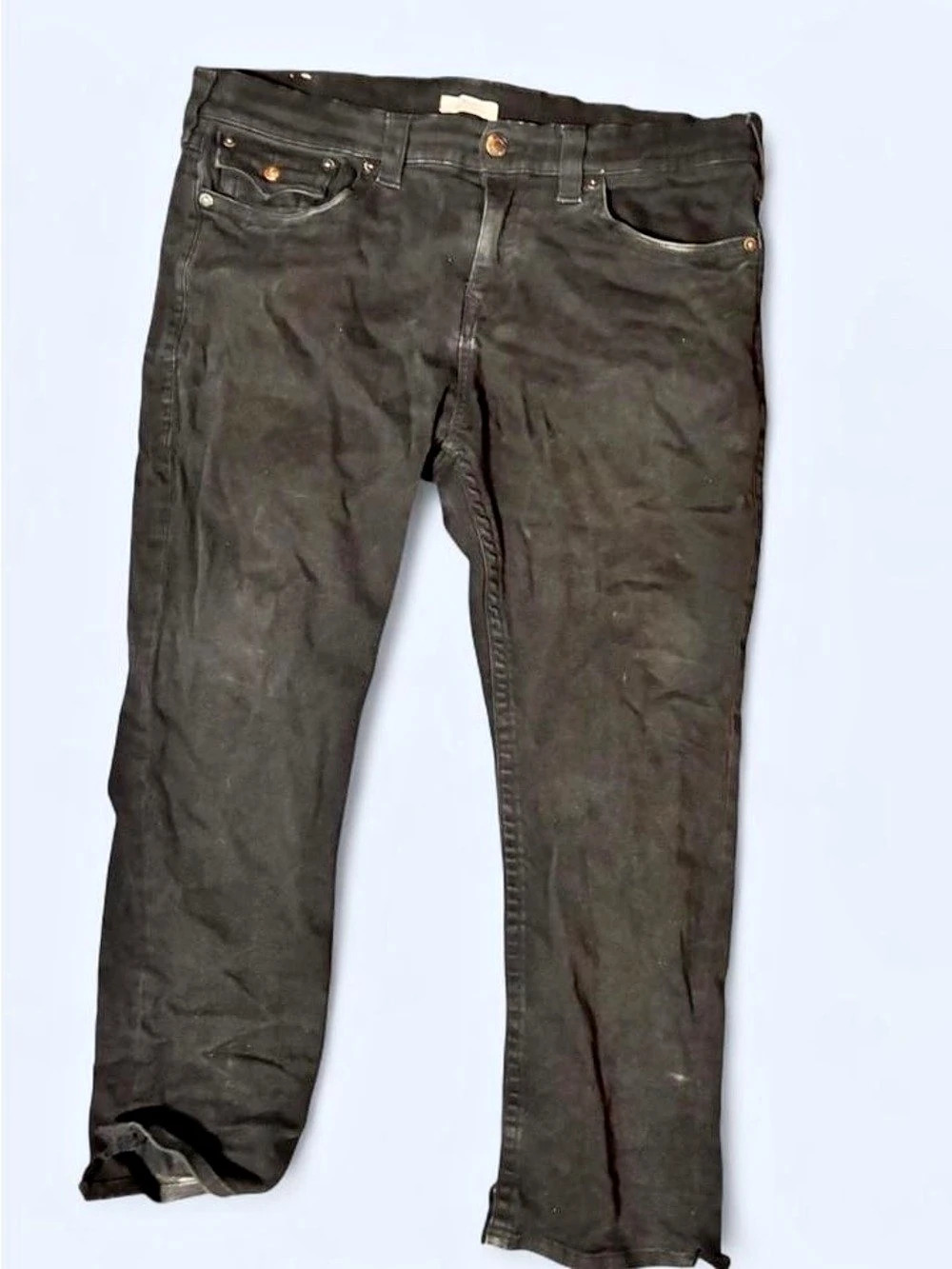 True Religion Ricky Relaxed Straight Black Jeans Size 38 Faded Wash